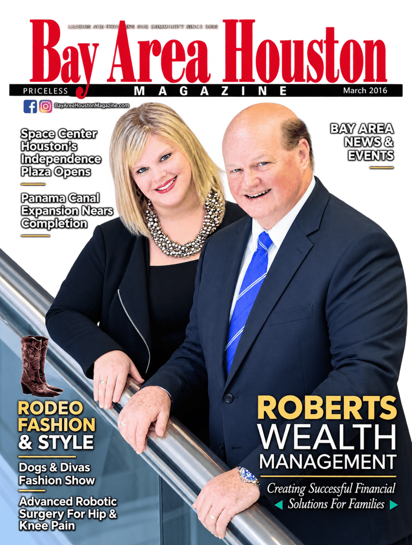 Bay Area Houston Magazine March 2016 cover featuring Roberts Wealth Management